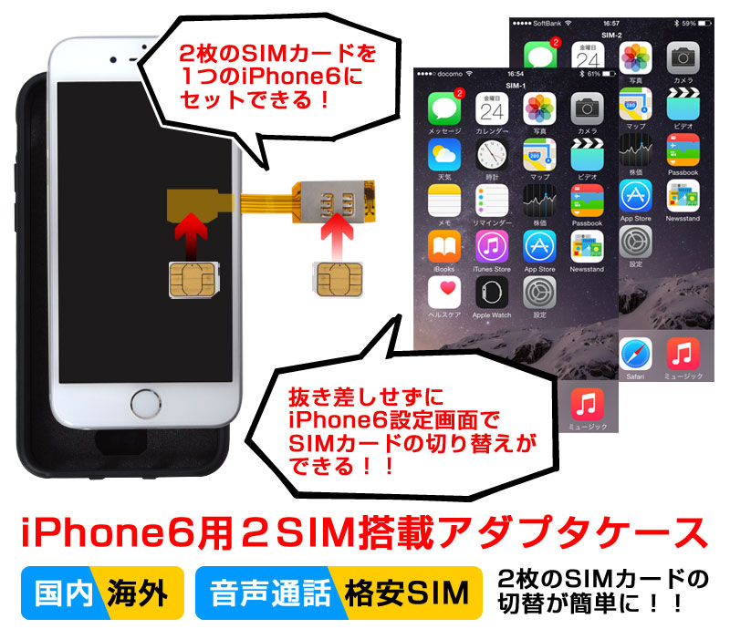 iPhone6用2SIM搭載アダプタケース