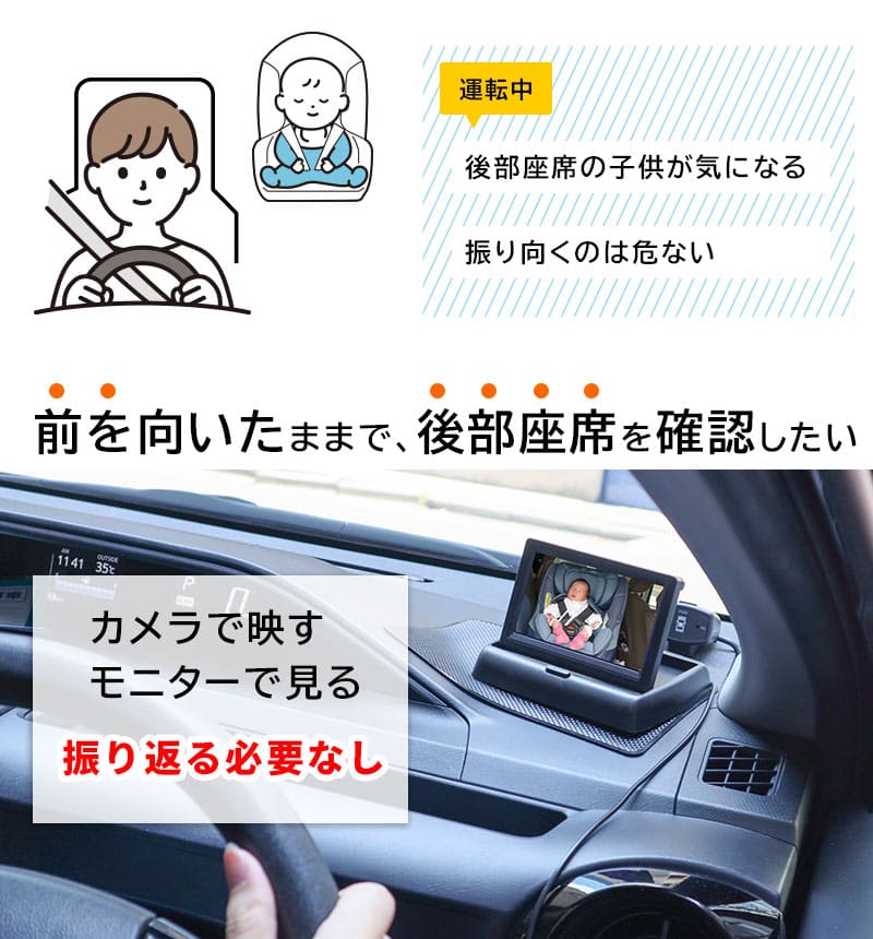 暗くても後部座席が見える「車内見守りモニター」 | 【公式】サンコー通販サイト