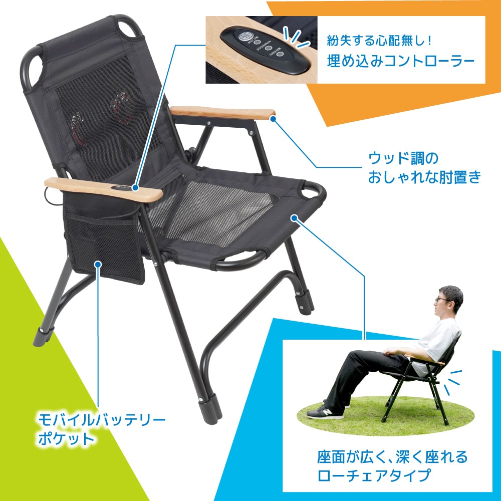 ツインファンで蒸れずに快適「セナクール アウトドアチェア
