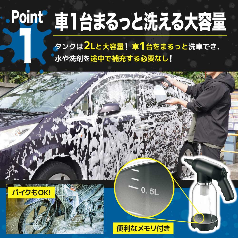 ミニバンもこれ一本「電動洗車フォームガン」