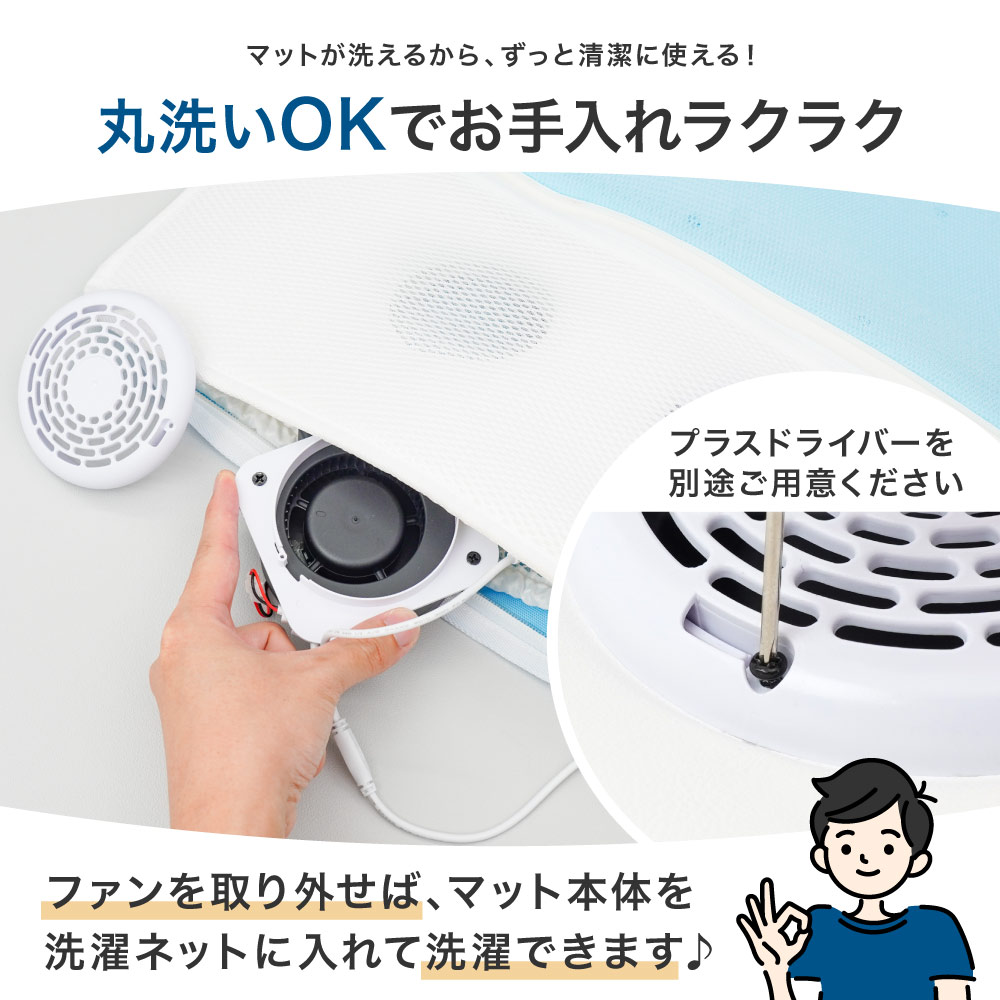ファンを外せば、マットが丸洗い可能！