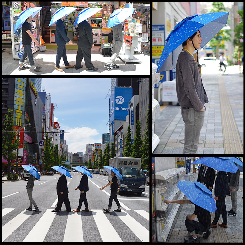 頭にかぶる傘だから、雨の日もハンズフリーで両手が使える！
