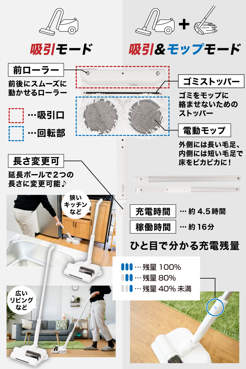 サイクロン吸引機能付き電動モップ「拭く前吸っ太郎」 | 【公式