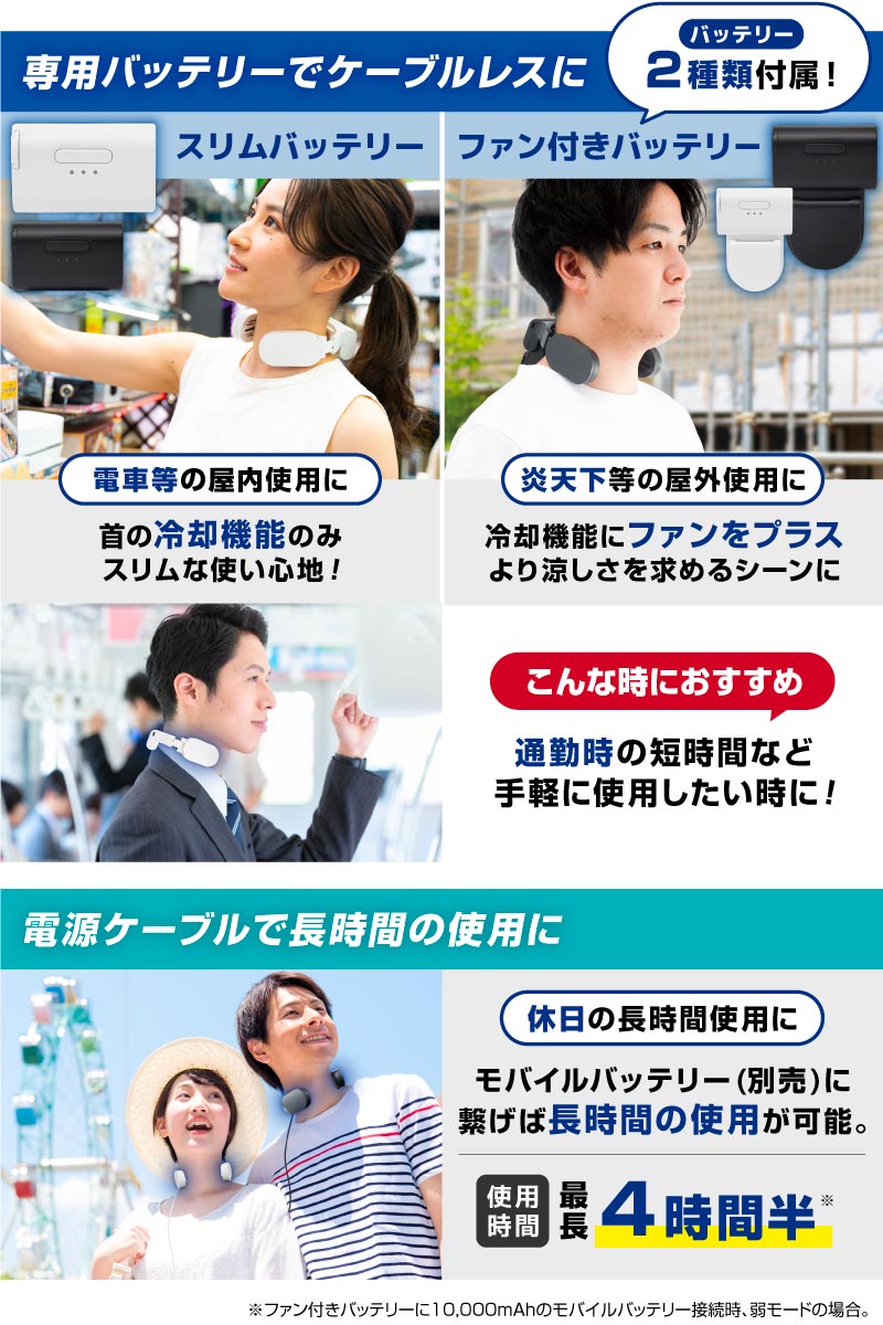 バッテリー2種付属・2通りの使い方