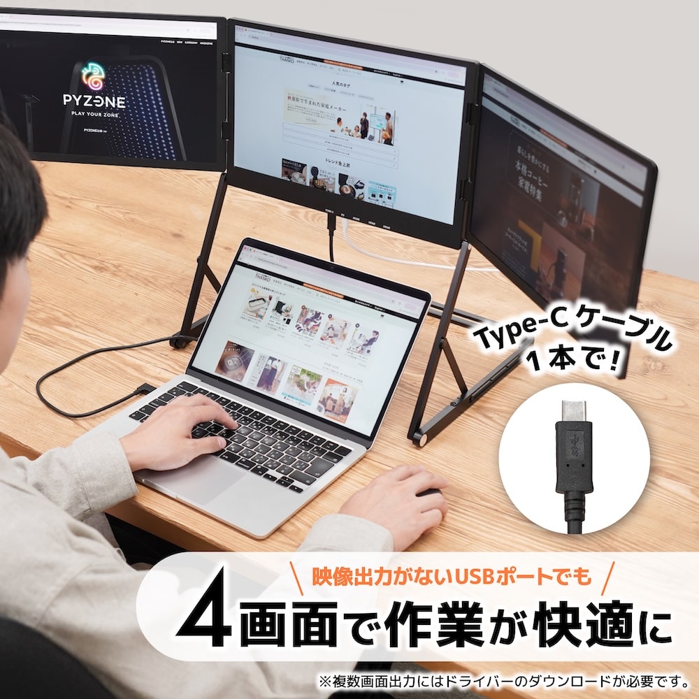 映像出力がないUSBでも4画面にできる拡張モニター | 【公式】サンコー