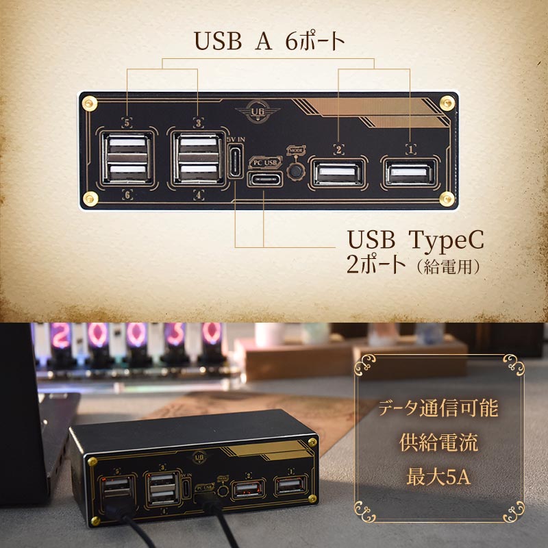 データ通信可能なUSB A6ポート